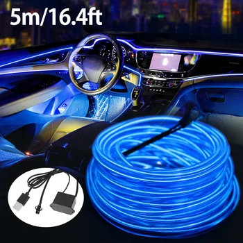 5M Araba İç Led Dekoratif Lamba EL Kablo Neon Şerit Otomatik DIY Esnek Ortam Işığı USB Parti Atmosfer Diyot