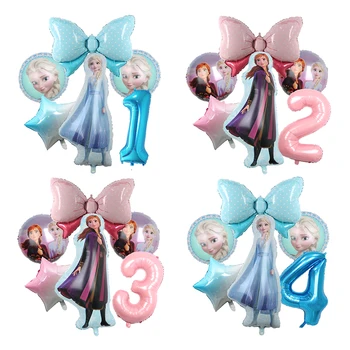 6 adet Dondurulmuş Elsa Anna Balonlar İlmek Alüminyum Folyo Balonlar Karikatür Prenses Kız Doğum Günü Bebek Duş Parti Dekorları Globos