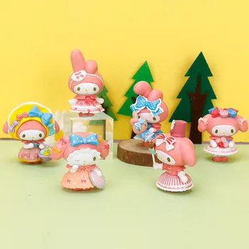 6 Adet / takım Sanrio My Melody Kuromi KT Kedi DIY Doğum Günü Pastası Dekorasyon Anime Figürü Masaüstü Süs Noel Oyuncak Koleksiyonu Hediye