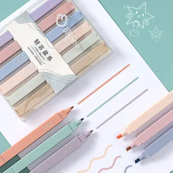 6 Adet / takım Şeker Renk Çift Kafa İşaretleyici Kawaii Fosforlu Kalemler Öğrenci Sanat Manga İşaretleyici Çizim Kırtasiye Okul Malzemeleri