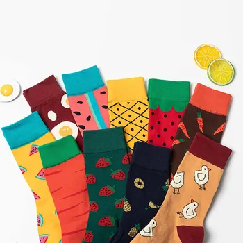 6 pairs lot paketi kadın çorap meyve maymun yumurta tavuk moda sevimli kawaii renkli gelgit karikatür komik pamuk çorap