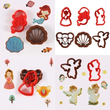 6 Paket Plastik Çerez Kalıpları Mermaid Melek Şekilli Çerez Kesiciler Bisküvi Kesiciler Kek Süslemeleri Bisküvi Pişirme Gadget