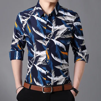 6 Renk erkek Çiçek Elbise Gömlek Uzun Kollu Casual Düğme Çiçek Baskılı Gömlek Büyük Boy Erkek İş Gömlek 2022 Yeni Varış
