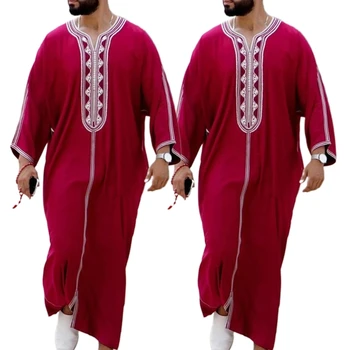 634C Bahar Sonbahar Abaya Dubai Kaftan Pakistan Müslüman Moda İslam Giyim Vintage Casual Gevşek Elbise Uzun Kollu