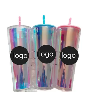 710ML Yaratıcı Bardak Saman Su logolu fincan Çift Katmanlı Kullanımlık Şeffaf Süt Kahve kapaklı bardak noel hediyesi
