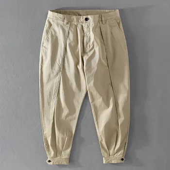 7601 Yaz Erkek Kargo Pantolon Moda Japonya Tarzı Tüm Maç Rahat Kravat Ayak Düz Renk Pantolon Öğrenci Hip-Hop Gevşek Erkek Slacks