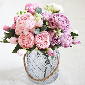 8 Kafaları Yapay Gül Çiçek Dekoratif İpek Çiçekler Sahte Buketleri Ev Partisi Dekorasyon için Düğün Çiçek Çelenk Çelenk