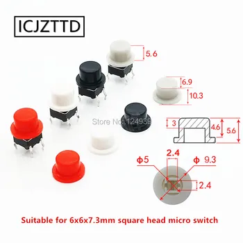 80 adet Düğme kapağı silindirik iç çap boyutu 2.4 * 2.4 mm için uygun 6x6x7. 3mm kare kafa mikro inceliğini anahtarı renkli