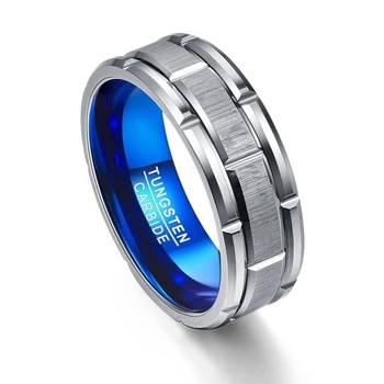8mm Moda Erkek Yüzük Oluk Hatları Mavi Yüzük Paslanmaz Çelik Nişan Düğün Bantları Yüzük Erkekler Aksesuarları İçin