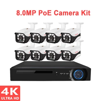 8MP 4K PoE IP Güvenlik Kamera NVR Kiti 4CH 8CH Kapalı / Açık Su Geçirmez Onvif P2P Video Gözetim Sistemi Seti
