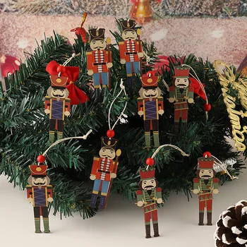9 adet Ahşap Fındıkkıran Asker Noel Ağacı asılı dekorlar Fındıkkıran Kukla Noel Ahşap Kolye Yeni Yıl İçin Ev Süsler