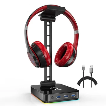 9 Renkler RGB Kulaklık Standı ile 3 USB 3.0 Bağlantı Noktası ve Tip C Bağlantı Noktası, veri Hattı Kulaklık Tutucu Oyuncular için Oyun PC Aksesuarları Masası