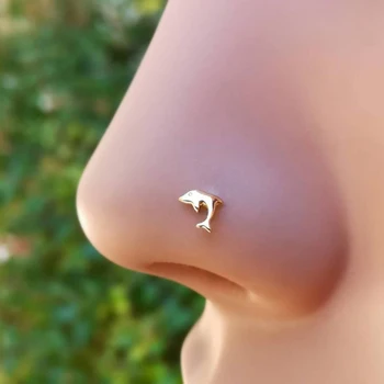 925 Sterling Silver nose stud dolphin shape nose pin пирсинг в нос Body jewelry 20pcs/pack
