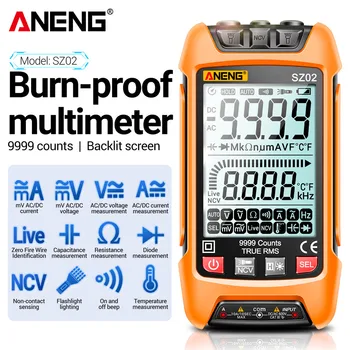 9999 Sayımlar NCV multimetre DC AC gerilim akım True RMS el akıllı dijital multimetre direnç frekans LED ışıkları ile