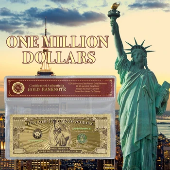 ABD Altın Banknot Renk $ 1 Milyon Dolar Döviz Bill Banknot İle COA