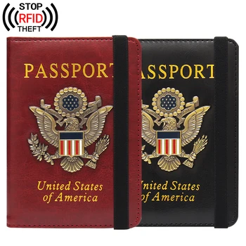ABD Erkek Kadın Pasaport Kapakları Tutucu RFID PU Deri Amerika Kredi KIMLIK Iş Seyahat Kartı Durumda Depolama cüzdan