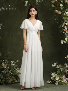 Abiye Zarif Bir Çizgi V Yaka Ruffles Örgün Abiye giyim Robe Vestidos De fiesta Elbise Kadınlar Düğün Parti için 2022