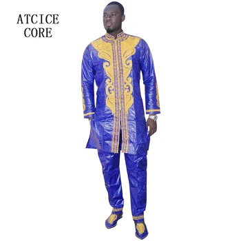 Afrika adam moda Bazin Riche nakış tasarım uzun üst ayakkabı olmadan pantolon ile