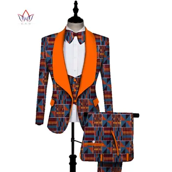 Afrika Baskı 3 adet Erkek ayarlar Üst Dashiki ve Pantolon & Yelek WYN431 Bazin Artı Boyutu Geleneksel Afrika elbise takımı 