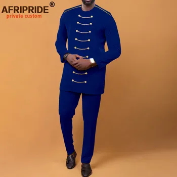 Afrika Erkek Giyim Zip Blazer ve Ankara Pantolon 2 Parça Set Dashiki Kıyafetleri Artı Boyutu Kıyafetler Zinciri ile Bazin Riche A2216033