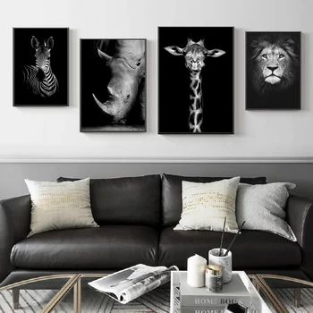 Afrika Yaban Hayatı Hayvanlar Aslan Zürafa Posterler Ve Baskılar Siyah ve Beyaz duvar tuvali Resimleri Resimleri Oturma Odası Ev Dekor