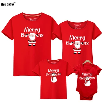 Aile Eşleştirme Giyim Noel Santa Baskı Yetişkinler Çocuklar kısa kollu tişört Bebek Romper Anne Baba Kızı Oğul Giysileri
