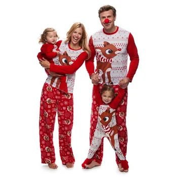 Aile pijamaları Seti Noel Moda Yetişkin çocuk pijamaları seti Aile Eşleştirme Kıyafetler pamuklu Gecelik Pijama Kırmızı Pijama