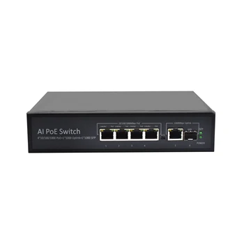 Akıllı POE Anahtarı Gigabit 4 Port + 1 Port Uplink + 1 SFP Yuvası Fiber Anahtarı Desteği AI ve 6KV Yıldırımdan Korunma NVR CCTV