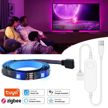 Akıllı Zigbee USB Led ışıkları Tuya Wifi RGB LED şerit ışık seti DC5V 5050 akıllı Led TV arka aydınlatma Alexa Google Ev ile Çalışmak