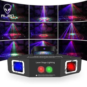 ALIEN RGB DJ Disko Lazer ışını Tarayıcı 16 Lazer Desenler Projektör 2 İN 1 Sahne Aydınlatma Etkisi Bar Kulübü Parti Dans Düğün Lambası
