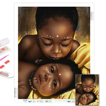 Altın Afrika Çocuk Elmas Boyama Tam 5D DİY Elmas Sanat Mozaik Nakış Çapraz Dikiş Kiti Ev Dekor термомочаика