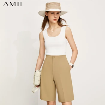 Amii Minimalizm Yaz Yeni kadın pantolonları Streetwear Katı Yüksek Bel Düz kadın Şort Rahat kadın pantolonları 12140569