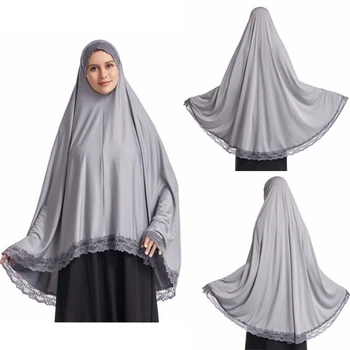 Amira Başörtüsü Kadın Kapşonlu Abaya Dantel Anında Müslüman Headwrap Uzun Khimar Jilbab İslam Havai Başörtüsü kadın Namaz Giyim