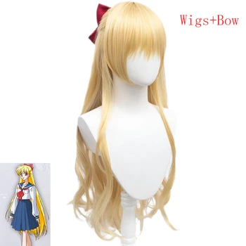 Anime 75 cm Sailor venüs Cosplay peruk Minako Aino uzun sarışın gevşek dalga ısıya dayanıklı saç peruk + yay saç aksesuarları