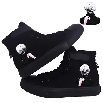 Anime Tokyo Ghoul Velcro Dantel Yüksek Top Sneakers Rahat kanvas ayakkabılar