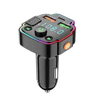 Araba Bluetooth 5.0 FM Verici Kablosuz Handsfree Ses Alıcısı Ortam ışığı Otomatik MP3 Oynatıcı 3.1 A çift USB PD Hızlı Şarj Cihazı