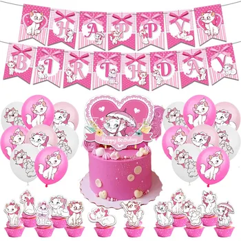 Aristocats Lateks Balon Mutlu Doğum Günü Afiş Parti Dekorasyon Disney Marie Kedi Kek Cupcake Topper Oyuncak Bebek Duş Dekor