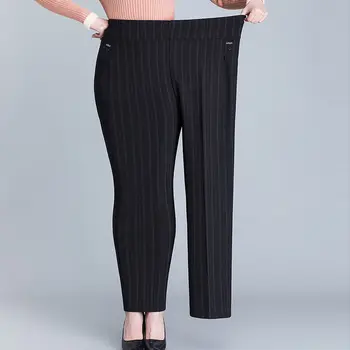 Artı Boyutu 8XL kadın pantolonları Yeni Sonbahar Elastik Yüksek Bel Orta Yaşlı Yaşlı düz pantolon Kadın Pantalones De Mujer