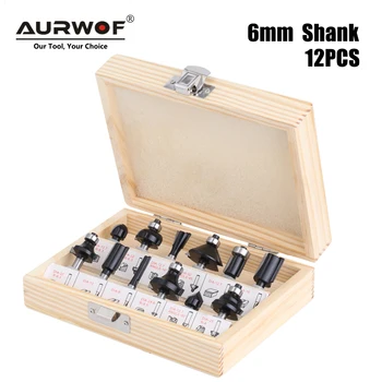 AURWOF 12 adet 6mm Shank Yönlendirici Bit Seti Kırpma Düz freze kesicisi Ahşap Uçları Tungsten Karbür