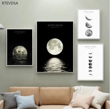 Ay alıntı posteri siyah ve beyaz tuval duvar sanat baskı gezegen boyama nordic resim modern ev dekorasyonu boyama