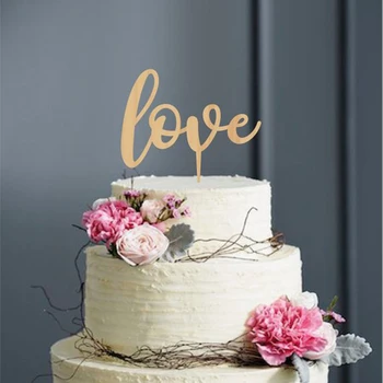 Aşk Düğün Pastası Topper, topper düğün için antika tarzı, renk ahşap ve akrilik, Benzersiz Kek Topper Dekor Hediye düğün için