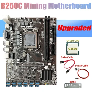 B250C ETH Madenci Anakart + G4560 CPU + Bölme + SATA Kablosu + Anahtarı Kablosu 12USB3. 0 Grafik Kartı Yuvası LGA1151 BTC