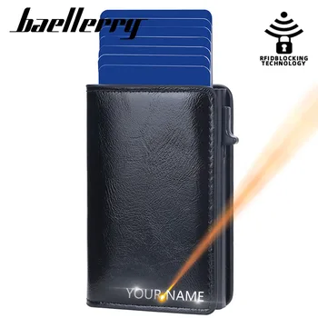 Baellerry Rfıd Erkek Cüzdan Yeni Kısa Karbon Fiber kart tutucu Adı Özelleştirilmiş Marka Erkek Cüzdan PU Deri Açılır erkek cüzdanları