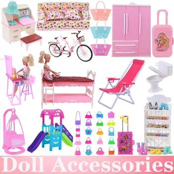 Barbie Mix Tarzı Bebek Mobilya Dolap Yatak Sandalye Kanepe Ayakkabı Rafı Slayt Barbie Bebek Aksesuarları Kelly 1:12 Bebek kız çocuk oyuncağı