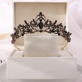 Barok Retro Siyah Lüks Gelin Kristal Tiaras Taçlar Prenses Kraliçe Pageant Balo Rhinestone Peçe Tiara Düğün Saç Aksesuarı