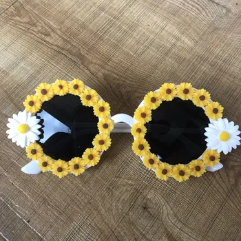 Bayan güneş gözlüğü el yapımı beyaz papatya sarı ayçiçeği dekoratif sınır güneş gözlüğü retro genç güneş gözlüğü sevimli rüzgar