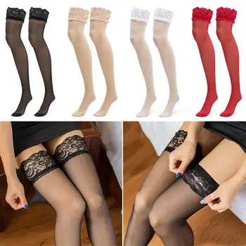 Bayanlar Kadınlar Yüksek Diz Siyah Beyaz Kırmızı Çorap Kaburga Üst Manşet Tayt Yüksek Çorap Şeffaf İpek Çorap