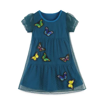 Bebek Kız Yeni Tasarlanmış yaz giysileri Aplike Bazı kelebekler Çocuklar Elbiseler Kollu Giyim 2-7T 2020
