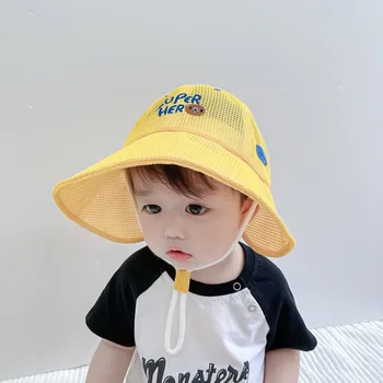 Bebek Örgü Net Şapka Yaz Nefes Güneş Havzası Kap Erkek Kız Karikatür Büyük Saçak Kova Şapka Plaj Çocuk Balıkçı Kapaklar