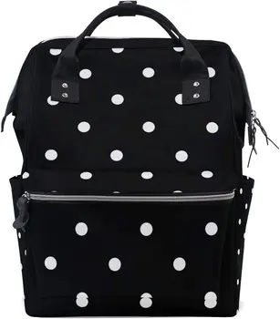 Beyaz Siyah Polka Dot okul sırt çantası Büyük Kapasiteli Mumya Çanta laptop çantası Rahat Seyahat Sırt Çantası Satchel Kadınlar İçin